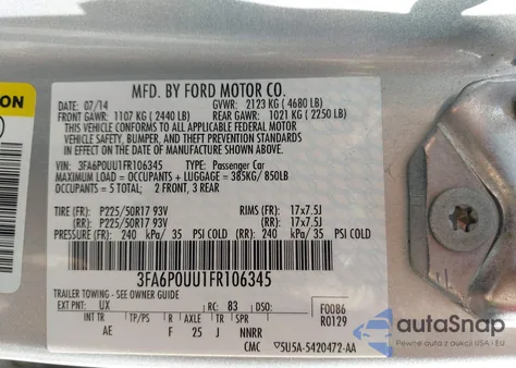 2015 Ford Fusion Hybrid S из США, поврежденный, VIN 3FA6P0UU1FR106345